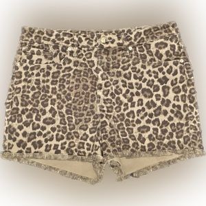 Good American Green Leopard Cutoff Shorts sz 14/32